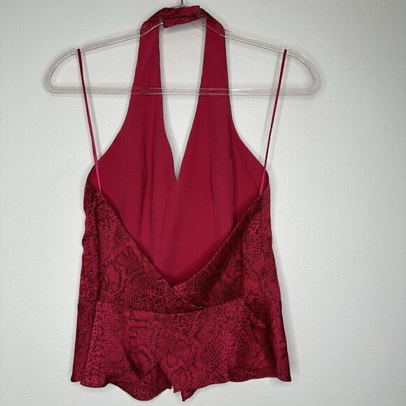 Guess Halter Top Watermelon Pink Snakeskin Print Crossover Size M Party - Picture 4 of 11